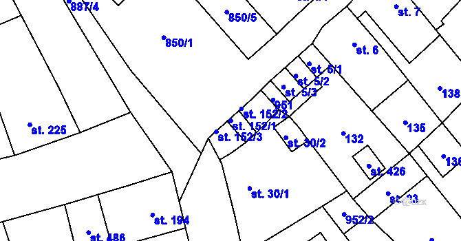 Parcela st. 152/1 v KÚ Hrob, Katastrální mapa