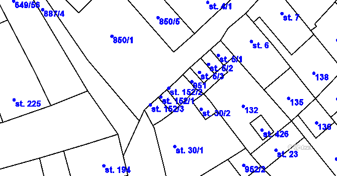 Parcela st. 152/2 v KÚ Hrob, Katastrální mapa