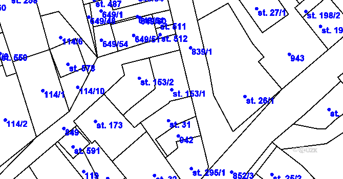 Parcela st. 153/1 v KÚ Hrob, Katastrální mapa