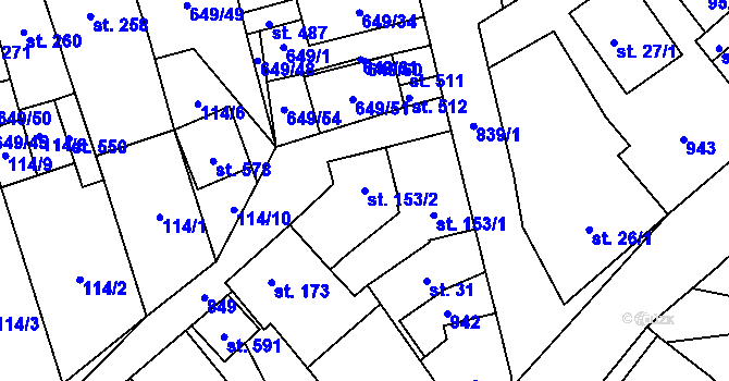 Parcela st. 153/2 v KÚ Hrob, Katastrální mapa
