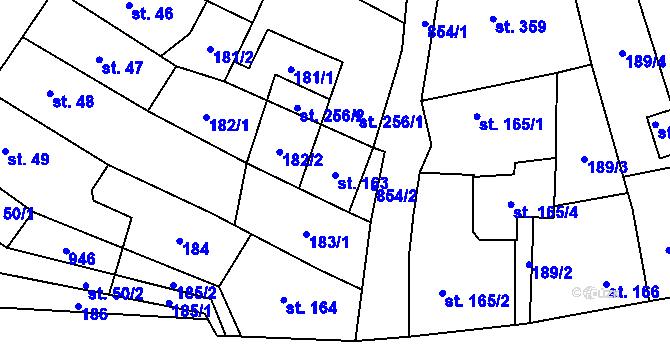 Parcela st. 163 v KÚ Hrob, Katastrální mapa