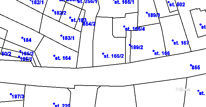 Parcela st. 165/2 v KÚ Hrob, Katastrální mapa