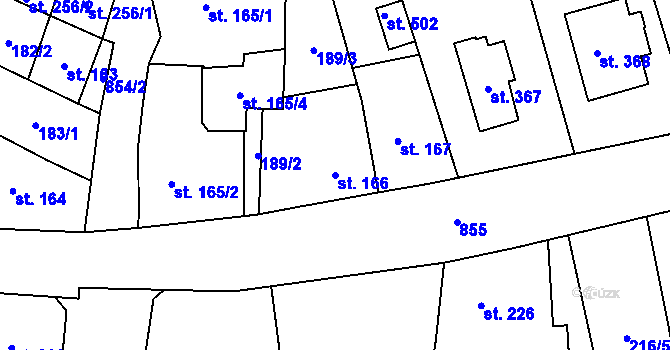 Parcela st. 166 v KÚ Hrob, Katastrální mapa