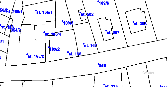 Parcela st. 167 v KÚ Hrob, Katastrální mapa
