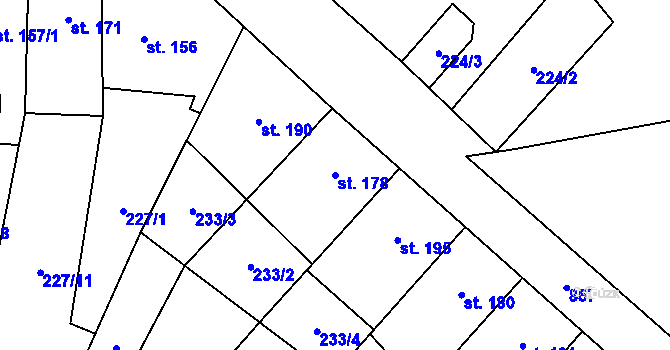 Parcela st. 178 v KÚ Hrob, Katastrální mapa