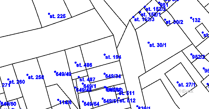 Parcela st. 194 v KÚ Hrob, Katastrální mapa