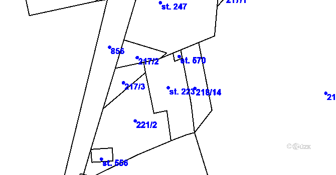 Parcela st. 223 v KÚ Hrob, Katastrální mapa