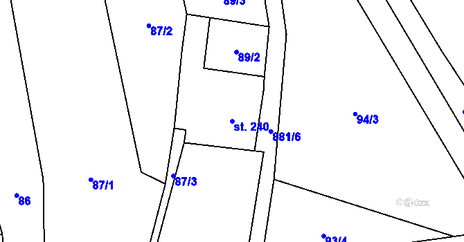 Parcela st. 240 v KÚ Hrob, Katastrální mapa