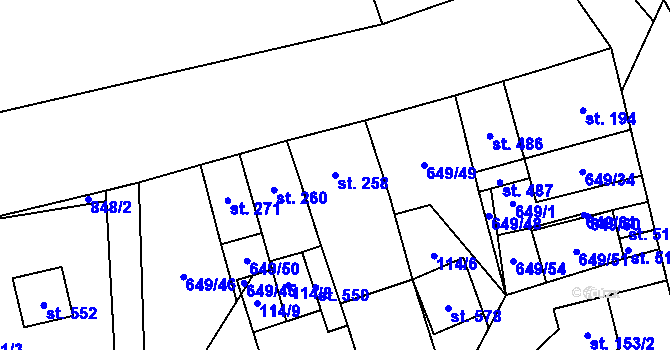 Parcela st. 258 v KÚ Hrob, Katastrální mapa