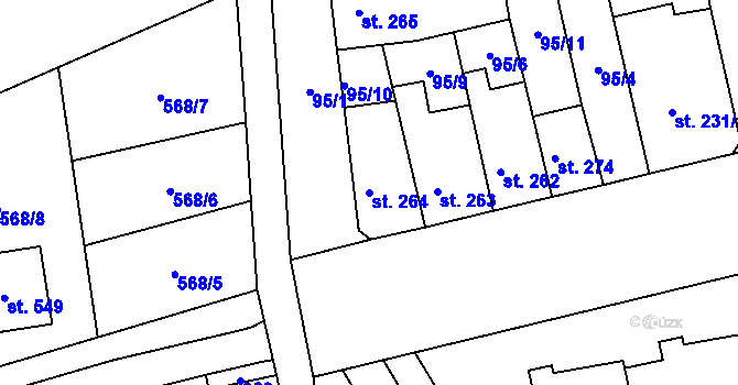 Parcela st. 264 v KÚ Hrob, Katastrální mapa