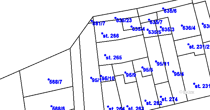 Parcela st. 265 v KÚ Hrob, Katastrální mapa