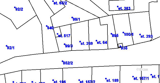 Parcela st. 269 v KÚ Hrob, Katastrální mapa