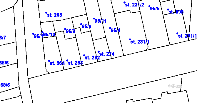 Parcela st. 274 v KÚ Hrob, Katastrální mapa