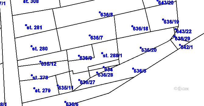 Parcela st. 288/1 v KÚ Hrob, Katastrální mapa