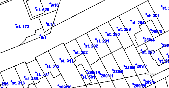 Parcela st. 292 v KÚ Hrob, Katastrální mapa