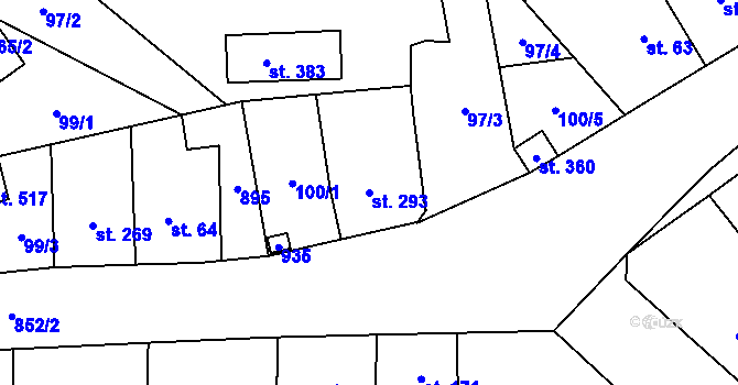 Parcela st. 293 v KÚ Hrob, Katastrální mapa