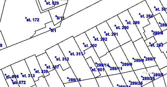Parcela st. 302 v KÚ Hrob, Katastrální mapa