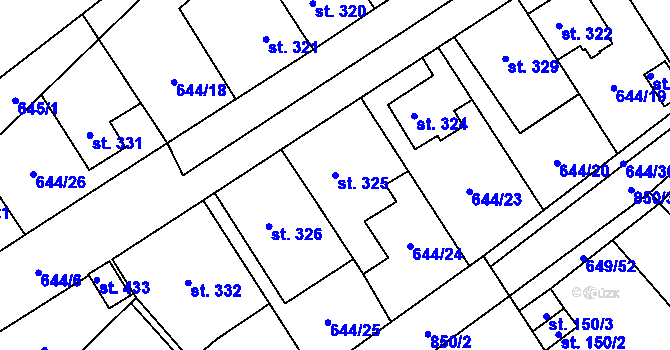 Parcela st. 325 v KÚ Hrob, Katastrální mapa