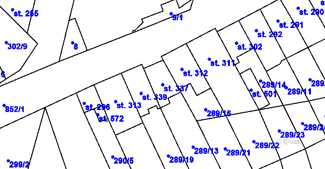Parcela st. 337 v KÚ Hrob, Katastrální mapa
