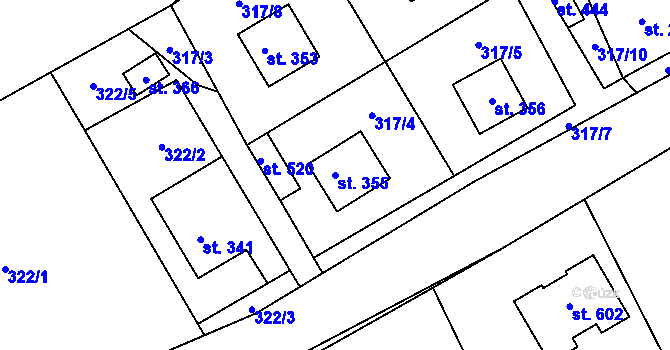 Parcela st. 355 v KÚ Hrob, Katastrální mapa