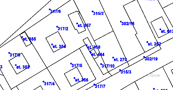 Parcela st. 358 v KÚ Hrob, Katastrální mapa