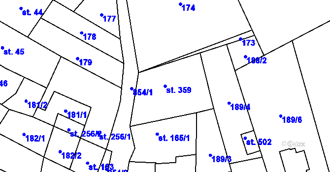 Parcela st. 359 v KÚ Hrob, Katastrální mapa