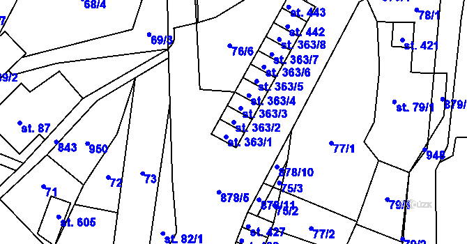 Parcela st. 363/2 v KÚ Hrob, Katastrální mapa