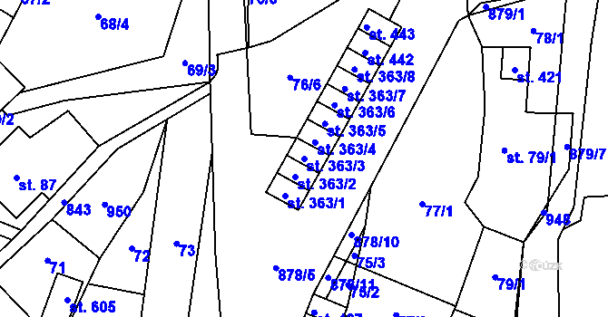 Parcela st. 363/3 v KÚ Hrob, Katastrální mapa