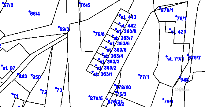 Parcela st. 363/4 v KÚ Hrob, Katastrální mapa