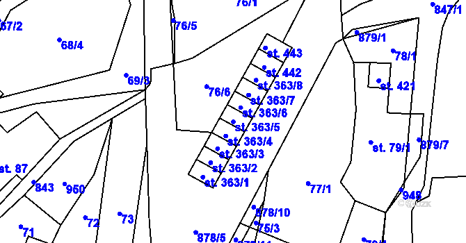 Parcela st. 363/5 v KÚ Hrob, Katastrální mapa
