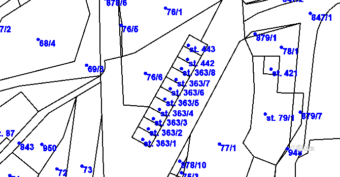 Parcela st. 363/6 v KÚ Hrob, Katastrální mapa