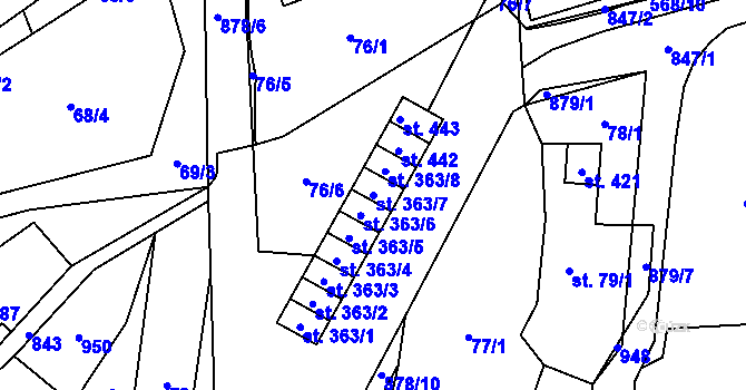 Parcela st. 363/7 v KÚ Hrob, Katastrální mapa