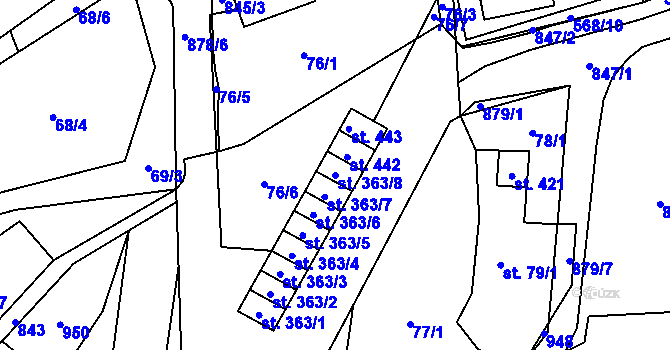 Parcela st. 363/8 v KÚ Hrob, Katastrální mapa