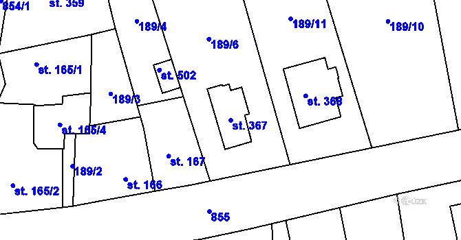 Parcela st. 367 v KÚ Hrob, Katastrální mapa