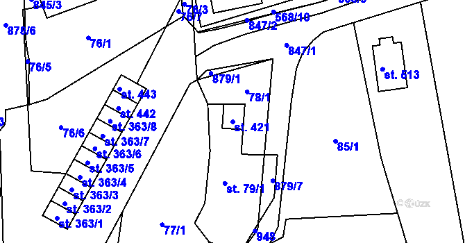 Parcela st. 421 v KÚ Hrob, Katastrální mapa