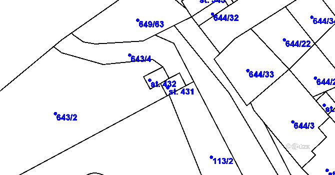Parcela st. 431 v KÚ Hrob, Katastrální mapa