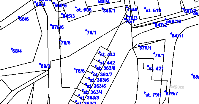 Parcela st. 443 v KÚ Hrob, Katastrální mapa