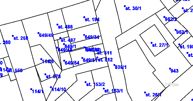 Parcela st. 511 v KÚ Hrob, Katastrální mapa