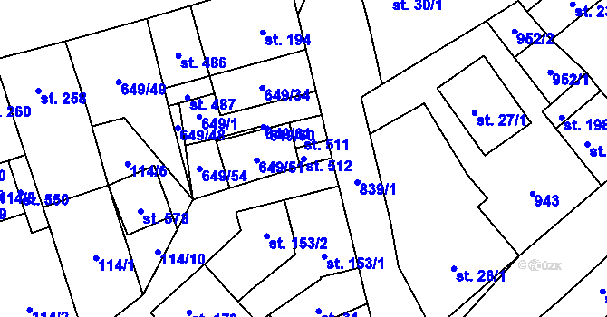 Parcela st. 512 v KÚ Hrob, Katastrální mapa