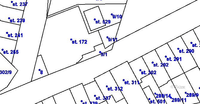 Parcela st. 9/1 v KÚ Hrob, Katastrální mapa