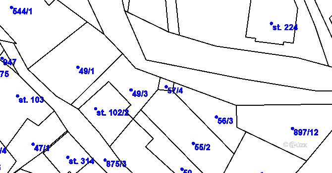 Parcela st. 57/4 v KÚ Hrob, Katastrální mapa