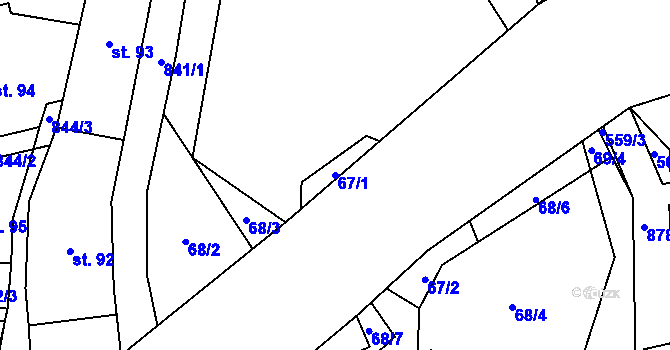 Parcela st. 67/1 v KÚ Hrob, Katastrální mapa