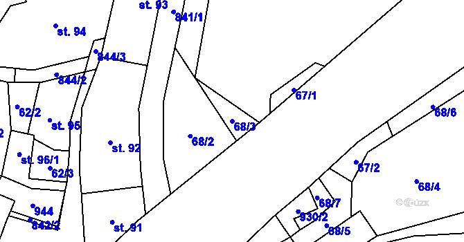 Parcela st. 68/3 v KÚ Hrob, Katastrální mapa