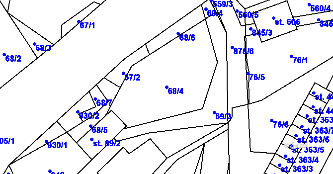 Parcela st. 68/4 v KÚ Hrob, Katastrální mapa