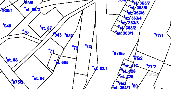 Parcela st. 73 v KÚ Hrob, Katastrální mapa