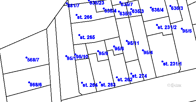 Parcela st. 95/9 v KÚ Hrob, Katastrální mapa