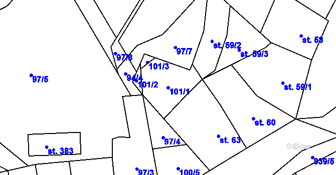 Parcela st. 101/1 v KÚ Hrob, Katastrální mapa