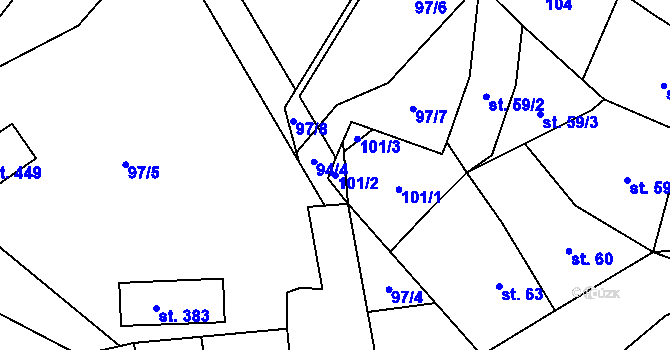 Parcela st. 101/2 v KÚ Hrob, Katastrální mapa