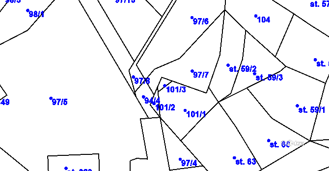 Parcela st. 101/3 v KÚ Hrob, Katastrální mapa