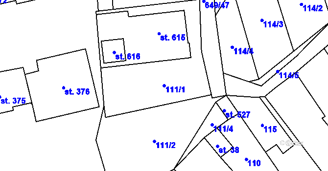 Parcela st. 111/1 v KÚ Hrob, Katastrální mapa